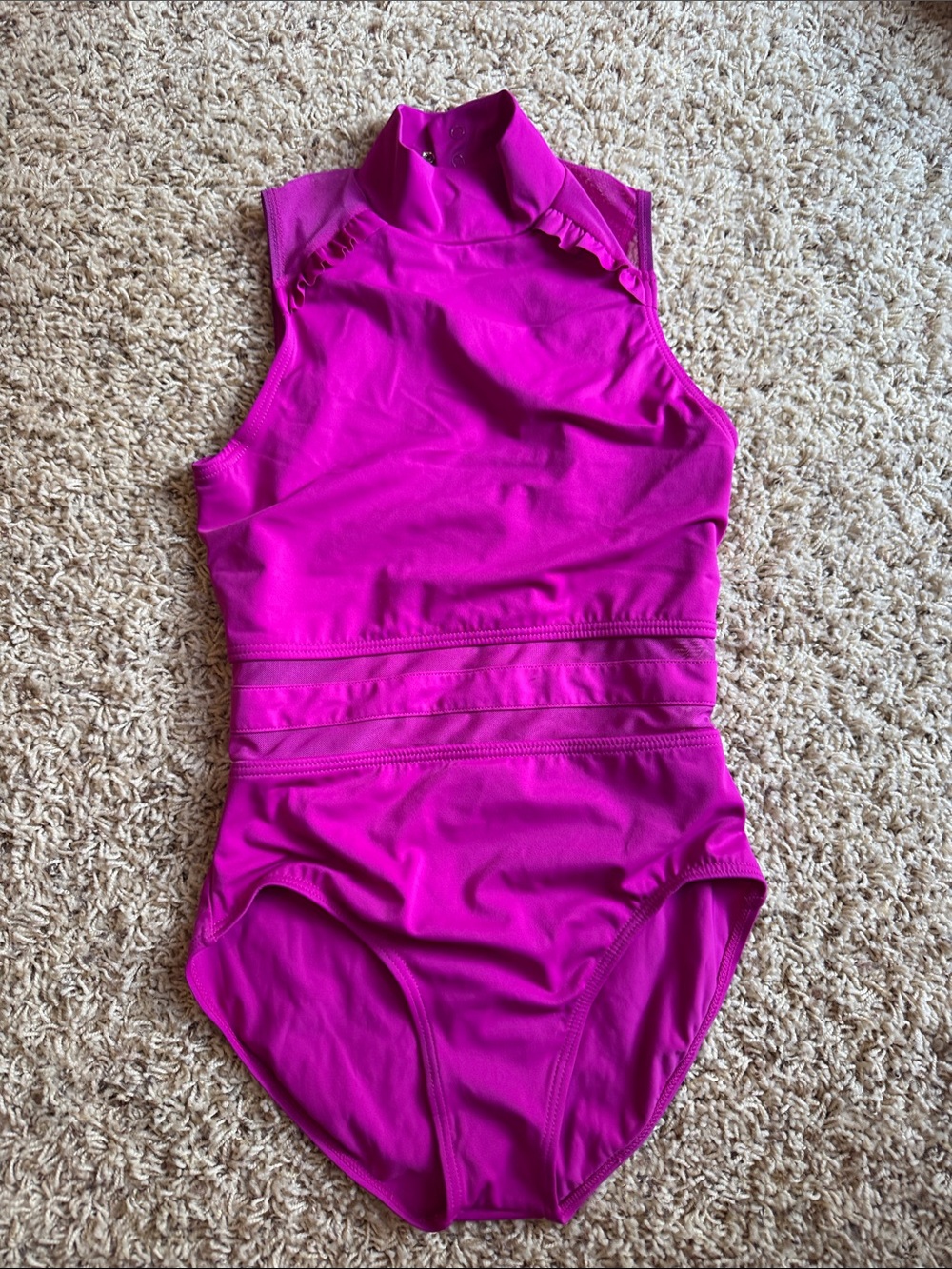 balera Hot Pink High-Neck Ruffle Dance Leotard
